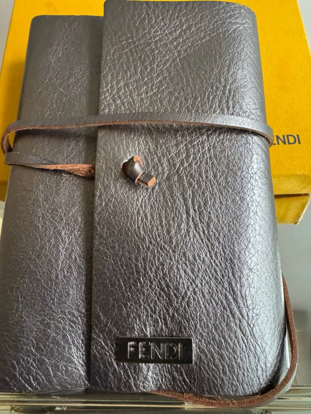FENDI Leather-covered Notepad Stationery Dark Silver